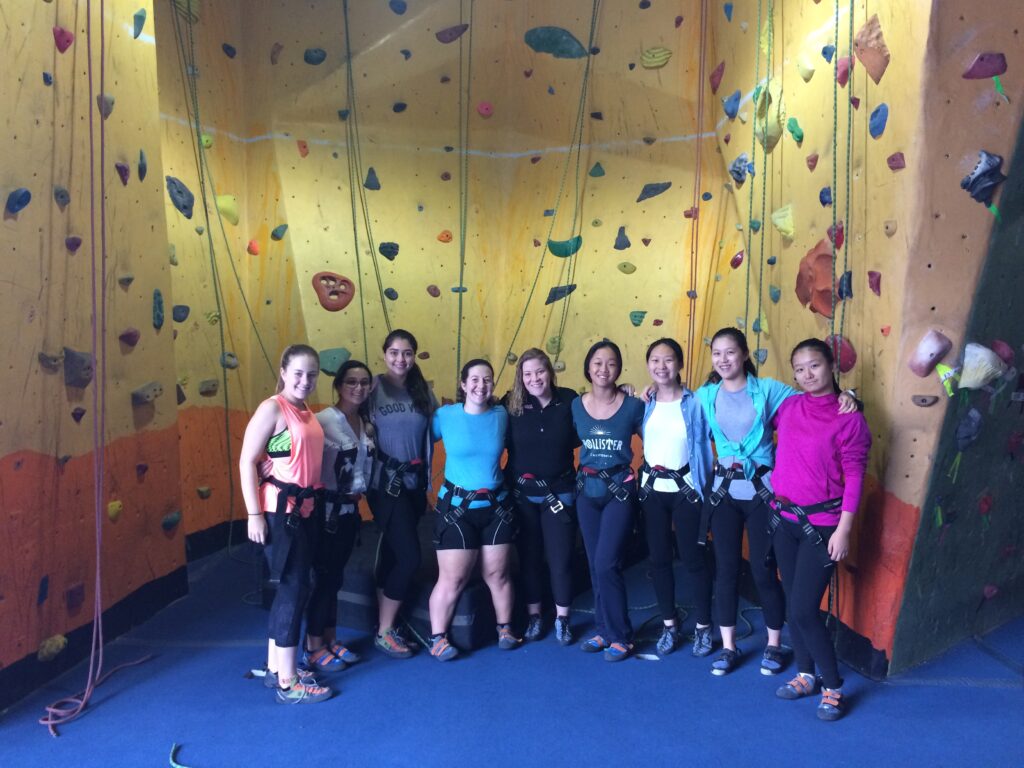 Katie and girls from the boarding hall enjoying a rock climbing outing