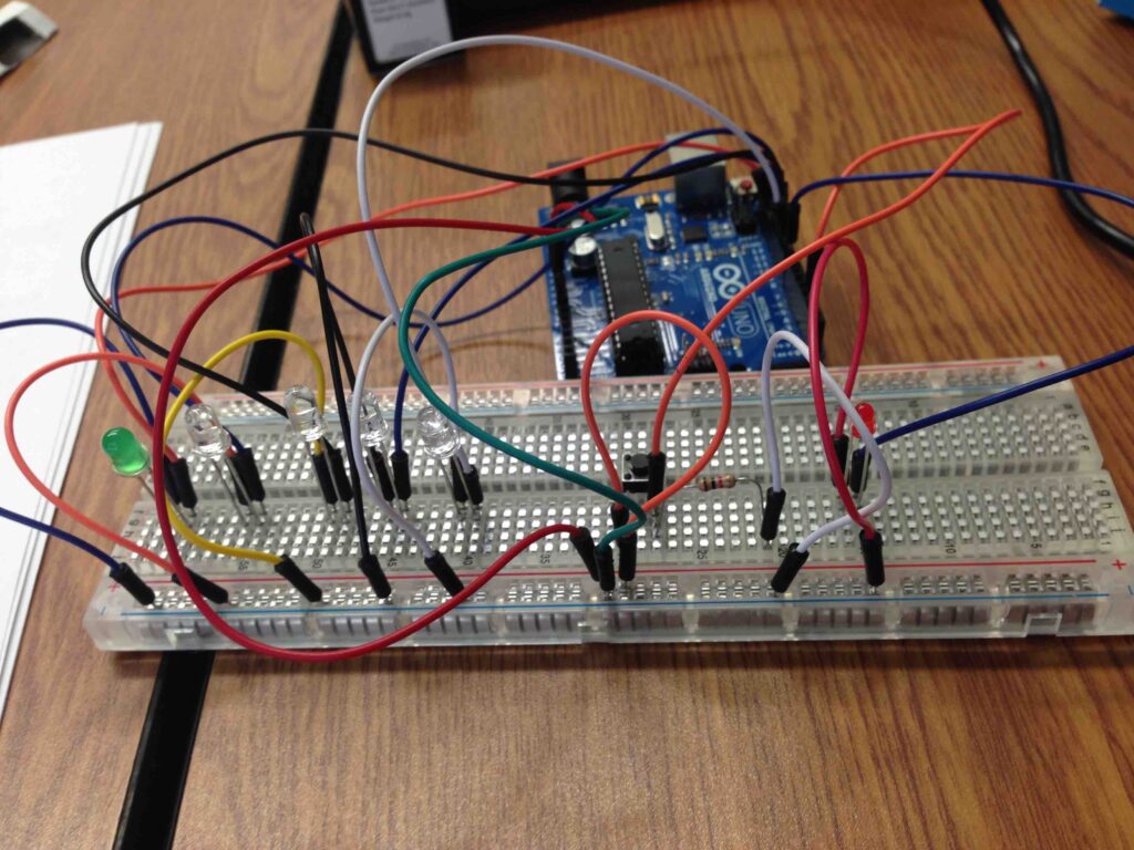 Hannah Scott’s Arduino based light game, fall 2015.